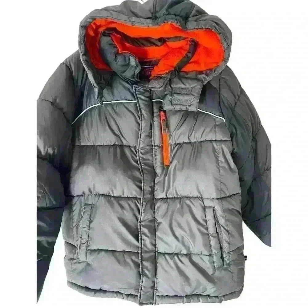 CB SPORTS Little Boys' XL(8-9) Gray Hooded Puffer Jacket w/ Hat NWT $85